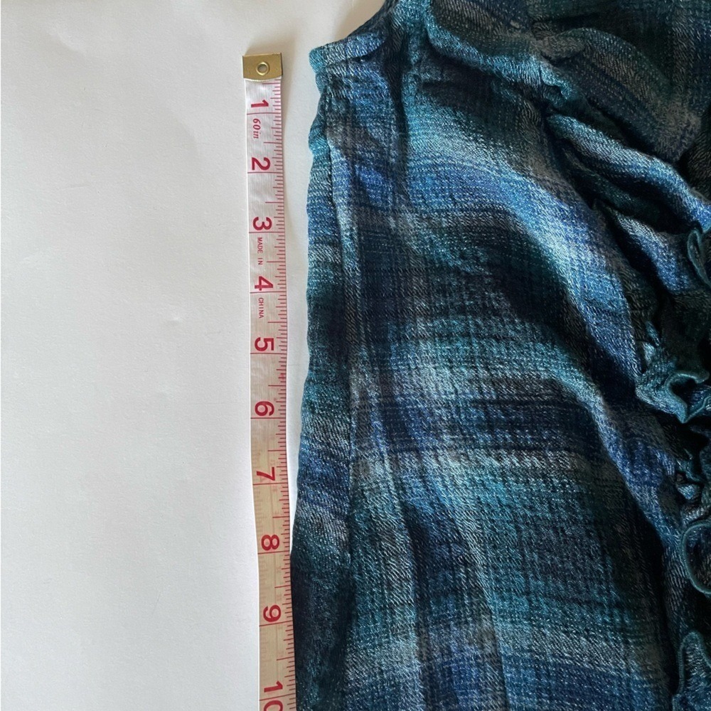 ⭐ Free People Blue Plaid Ruffle Trimmed Short Sleeve Smocked Neckline Blouse XS - Picture 10 of 13